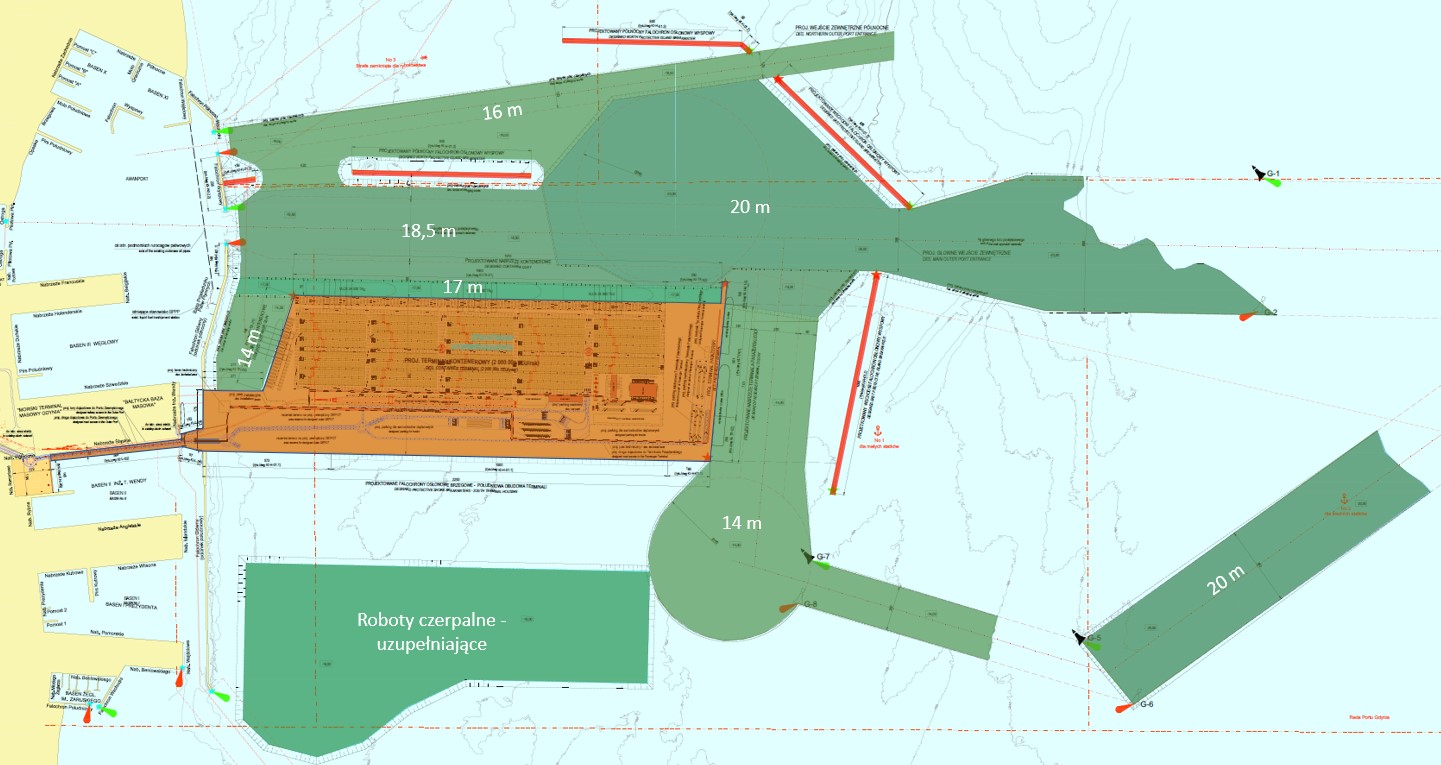 Rys 1 Zakres inwestycji budowy Portu Zewnętrznego od strony wodnej
